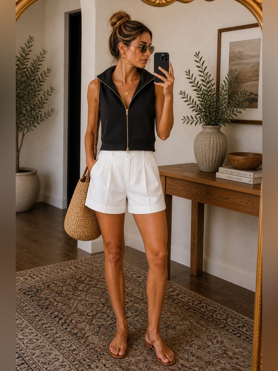 Tops - Black Sleeveless Zip-Up Vest